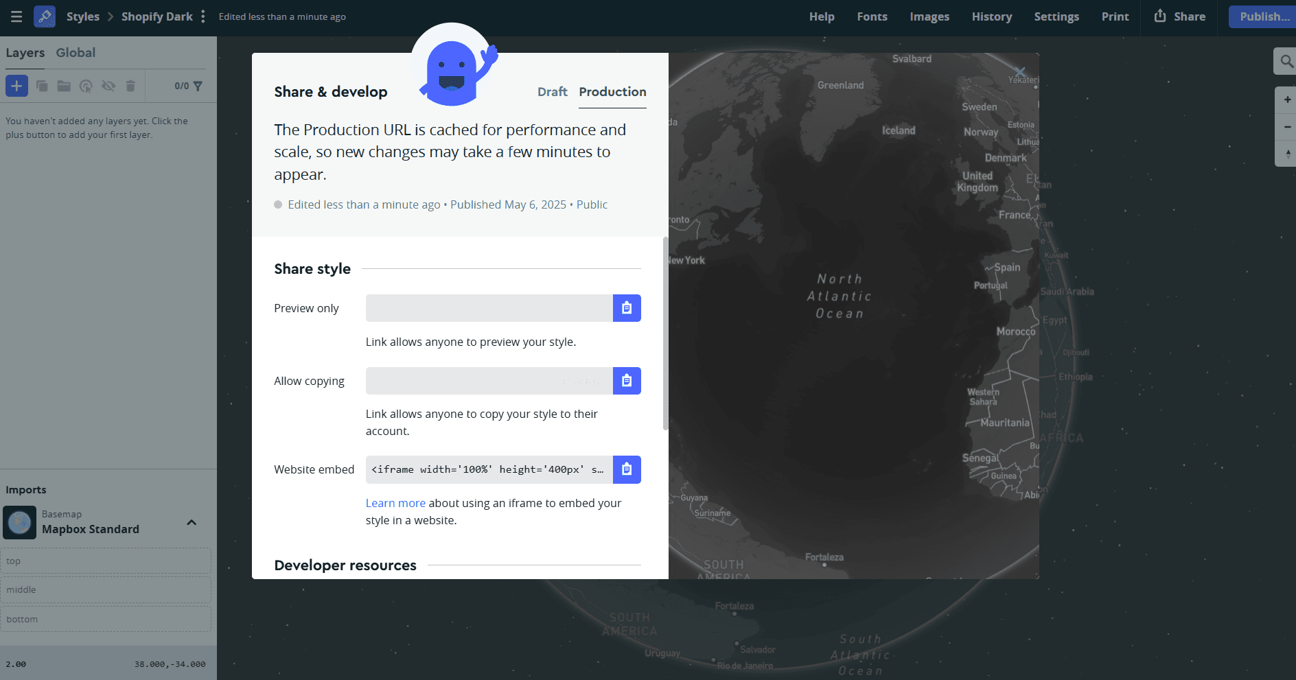 Mapbox Studio with a custom style